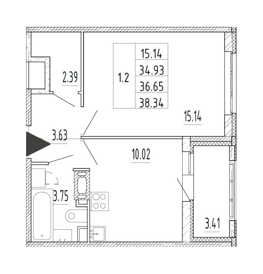 1-комнатная квартира 34.93 м², 12/13 эт., ЖК «Полис Приморский 2»